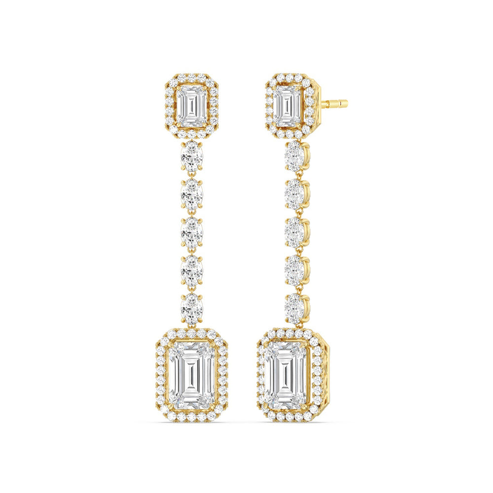 Emerald Cut Drop Halo Dangler Earrings with 18KT Yellow Gold / Lab / 10 1/3 Cut Diamond in 14KT Yellow Gold / Lab / 10 1/3 view 1
