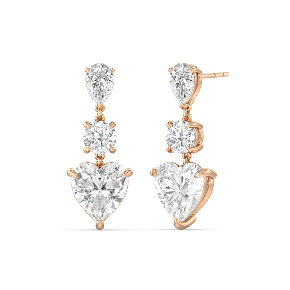 Pear, Round and Heart Matching Earring with 18KT Rose Gold / Lab / 8 3/4 Cut Diamond in 14KT Rose Gold / Lab / 8 3/4 view 1

