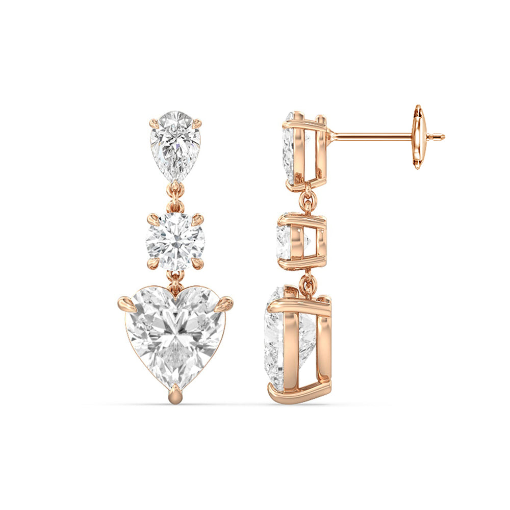 Pear, Round and Heart Matching Earring with 18KT Rose Gold / Lab / 8 3/4 Cut Diamond in 14KT Rose Gold / Lab / 8 3/4 view 2
