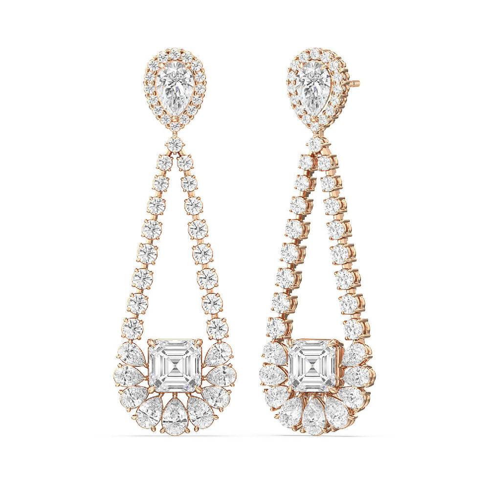 Asscher and Pear Chandelier Earrings with 18KT Rose Gold / Lab / 13 1/2 Cut Diamond in 14KT Rose Gold / Lab / 13 1/2 view 1
