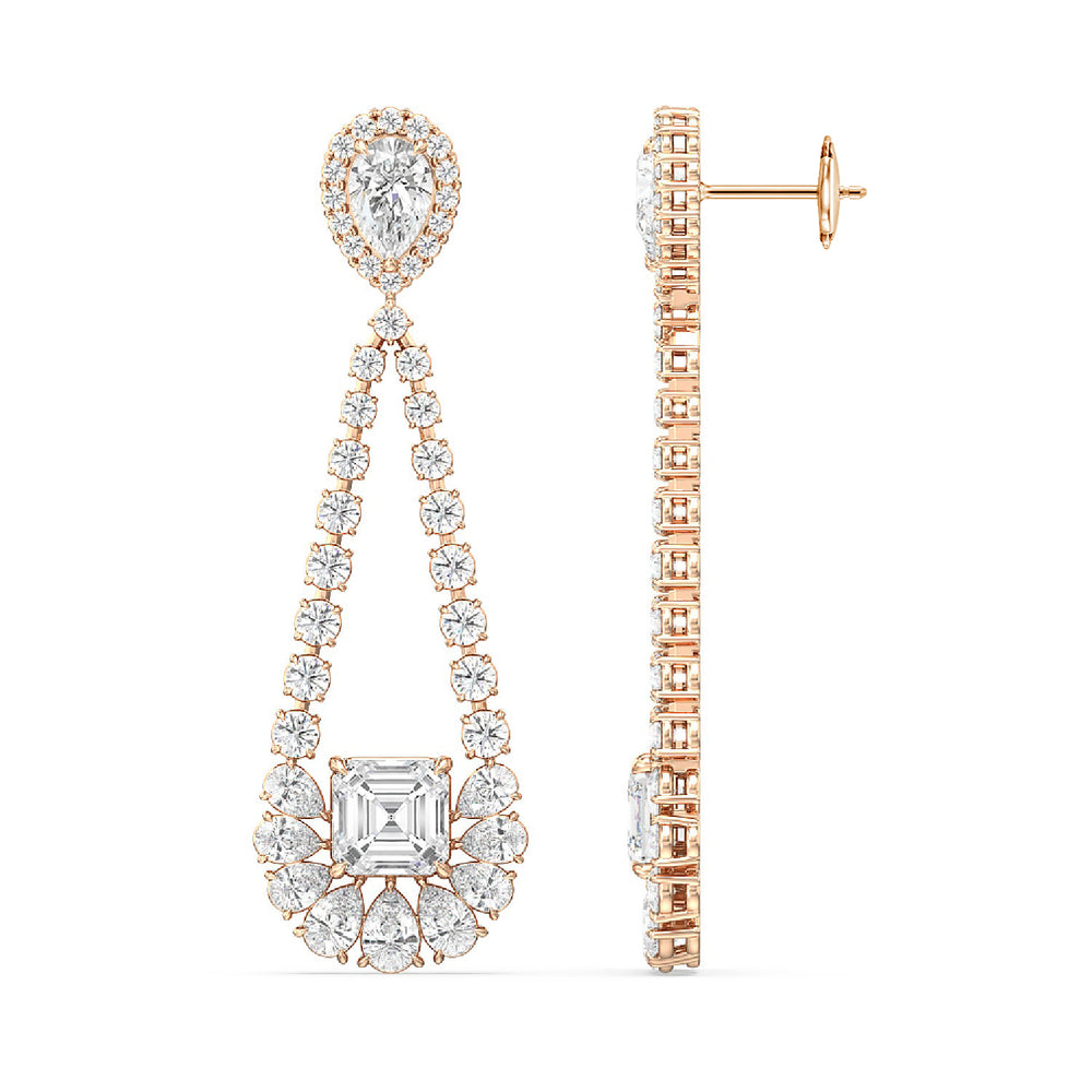 Asscher and Pear Chandelier Earrings with 18KT Rose Gold / Lab / 13 1/2 Cut Diamond in 14KT Rose Gold / Lab / 13 1/2 view 2
