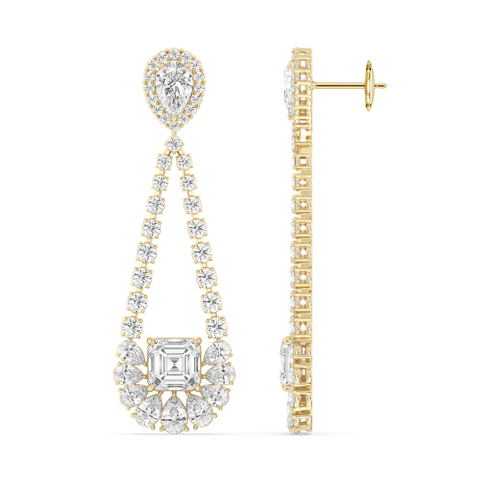 Asscher and Pear Chandelier Earrings with 18KT Yellow Gold / Lab / 13 1/2 Cut Diamond in 14KT Yellow Gold / Lab / 13 1/2 view 2

