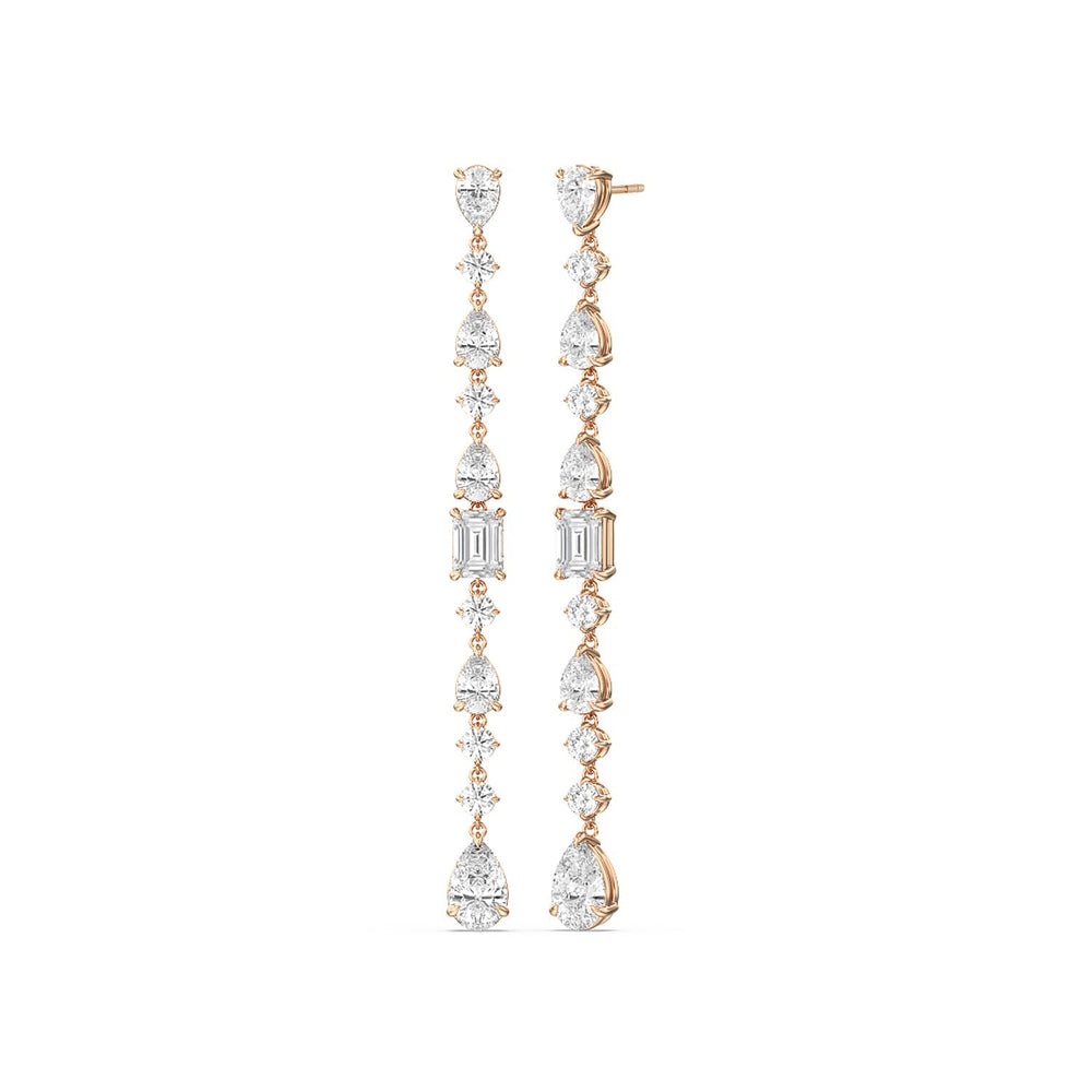 Pear and Emerald Sparkling Dangler Earrings with 18KT Rose Gold / Lab / 3 5/8 Cut Diamond in 14KT Rose Gold / Lab / 3 5/8 view 1
