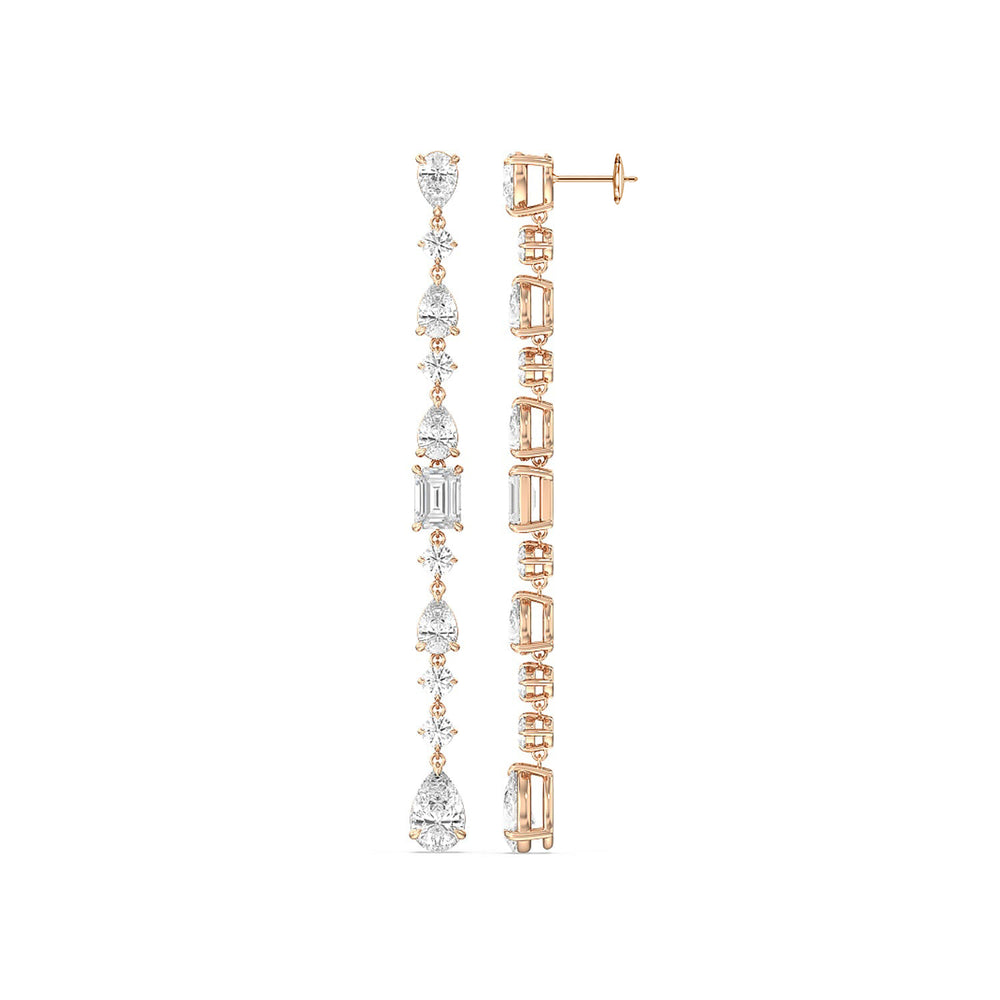 Pear and Emerald Sparkling Dangler Earrings with 18KT Rose Gold / Lab / 3 5/8 Cut Diamond in 14KT Rose Gold / Lab / 3 5/8 view 2
