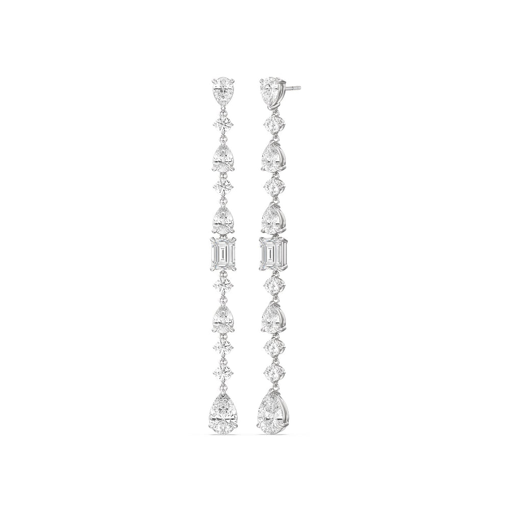 Pear and Emerald Sparkling Dangler Earrings with 18KT White Gold / Lab / 3 5/8 Cut Diamond in 14KT White Gold / Lab / 3 5/8 view 1
