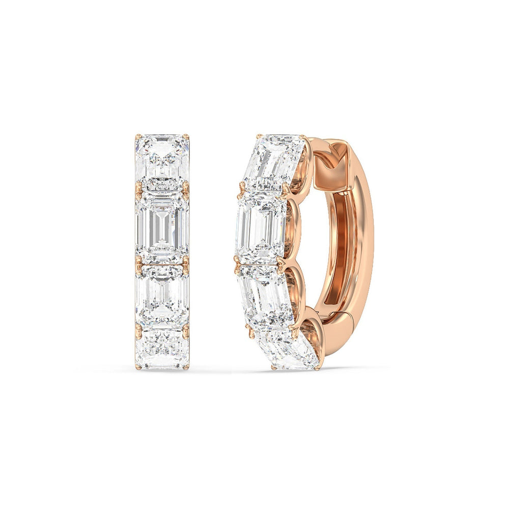 Emerald Cut Huggie Earrings with 18KT Rose Gold / Lab / 3 1/5 Cut Diamond in 14KT Rose Gold / Lab / 3 1/5 view 1
