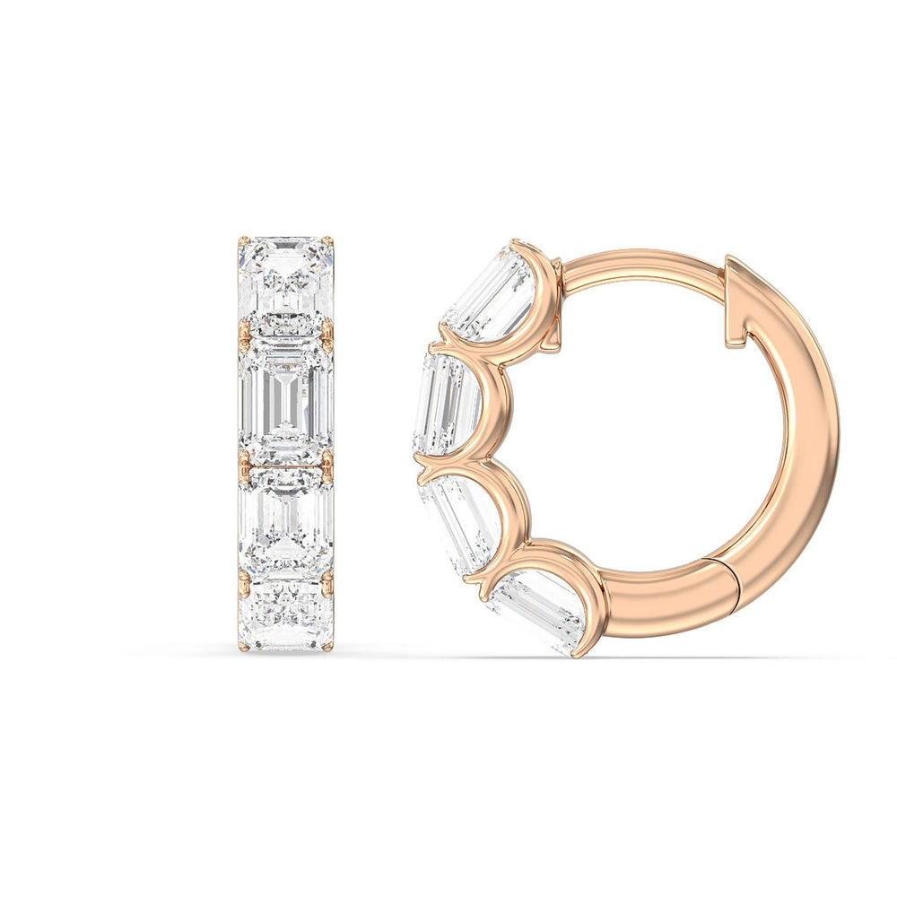 Emerald Cut Huggie Earrings with 18KT Rose Gold / Lab / 3 1/5 Cut Diamond in 14KT Rose Gold / Lab / 3 1/5 view 2
