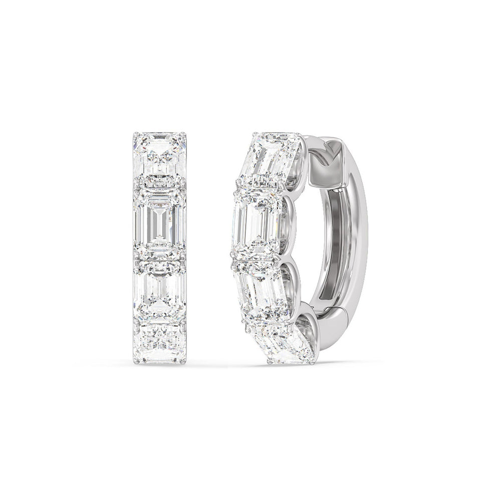 Emerald Cut Huggie Earrings with 18KT White Gold / Lab / 3 1/5 Cut Diamond in 14KT White Gold / Lab / 3 1/5 view 1

