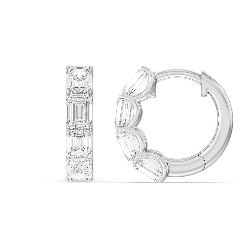 Emerald Cut Huggie Earrings with 18KT White Gold / Lab / 3 1/5 Cut Diamond in 14KT White Gold / Lab / 3 1/5 view 2
