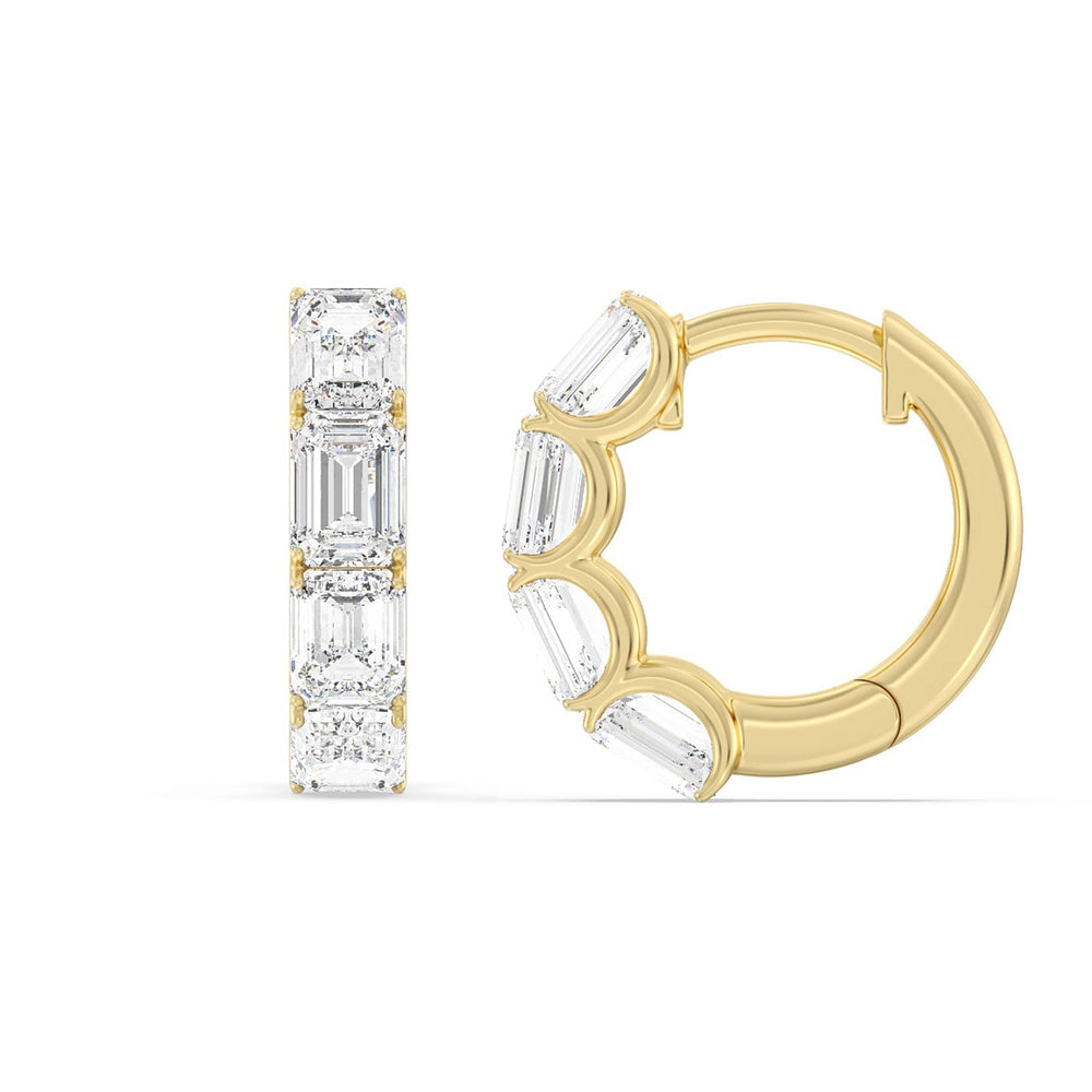 Emerald Cut Huggie Earrings with 18KT Yellow Gold / Lab / 3 1/5 Cut Diamond in 14KT Yellow Gold / Lab / 3 1/5 view 2
