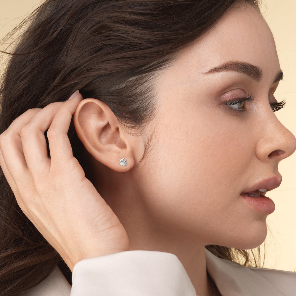 Classic Round Brilliant Cut Diamond Three Prong Martini Stud Earrings with 18KT Rose Gold / Lab / 3 Cut Diamond in 14KT Rose Gold / Lab / 3 view 3
