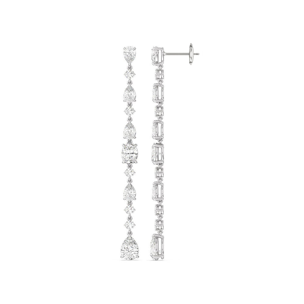 Pear Round and Oval Diamonds Single Line Long Earring with 18KT White Gold / Lab / 7 Cut Diamond in 14KT White Gold / Lab / 7 view 2
