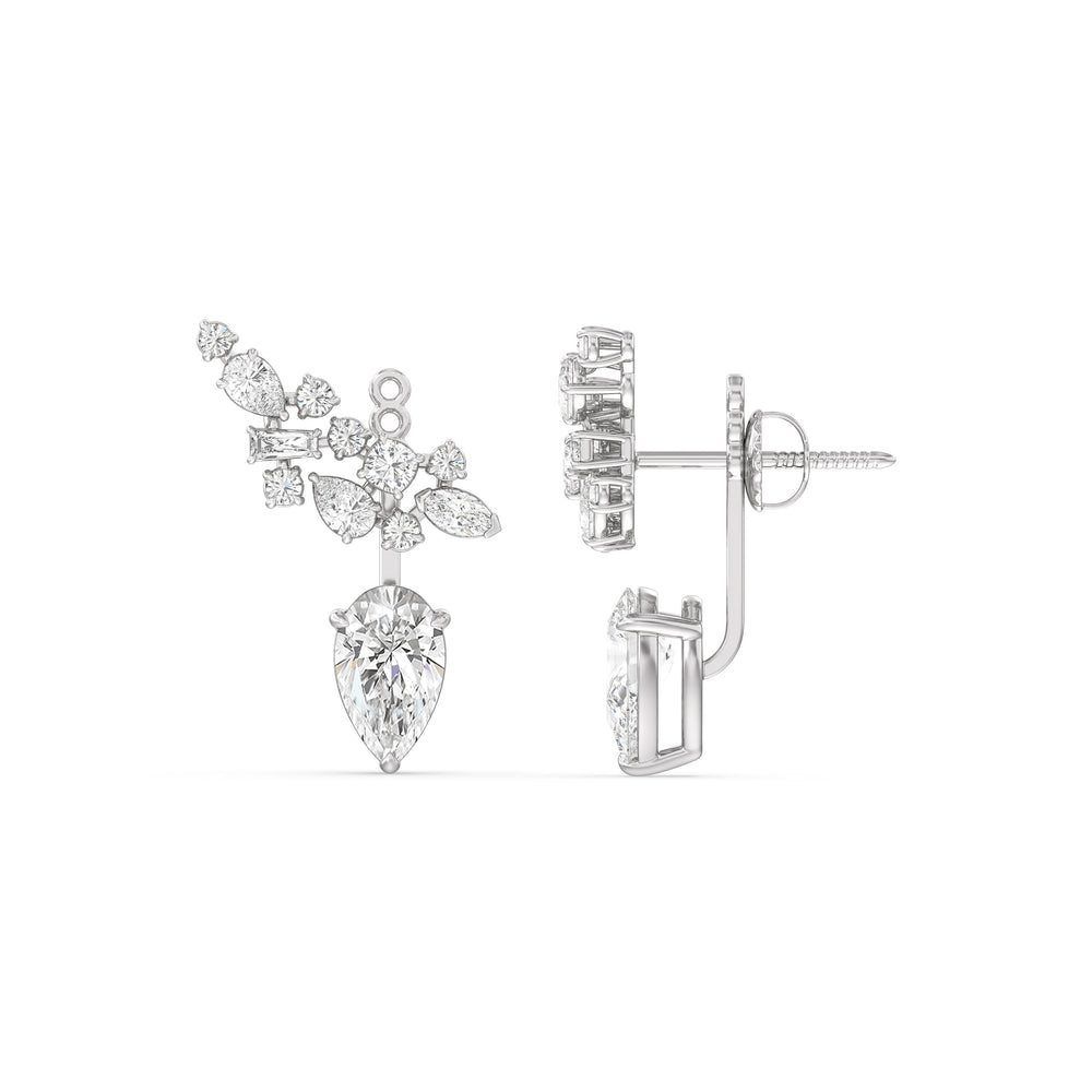 Cluster Pear Drop Earrings with 18KT White Gold / Lab / 6 1/3 Cut Diamond in 14KT White Gold / Lab / 6 1/3 view 5
