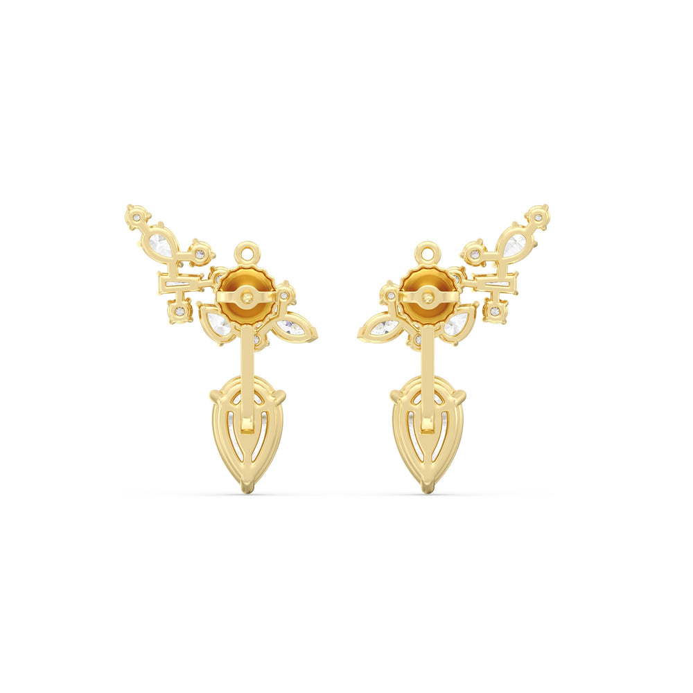 Cluster Pear Drop Earrings with 18KT Yellow Gold / Lab / 6 1/3 Cut Diamond in 14KT Yellow Gold / Lab / 6 1/3 view 6
