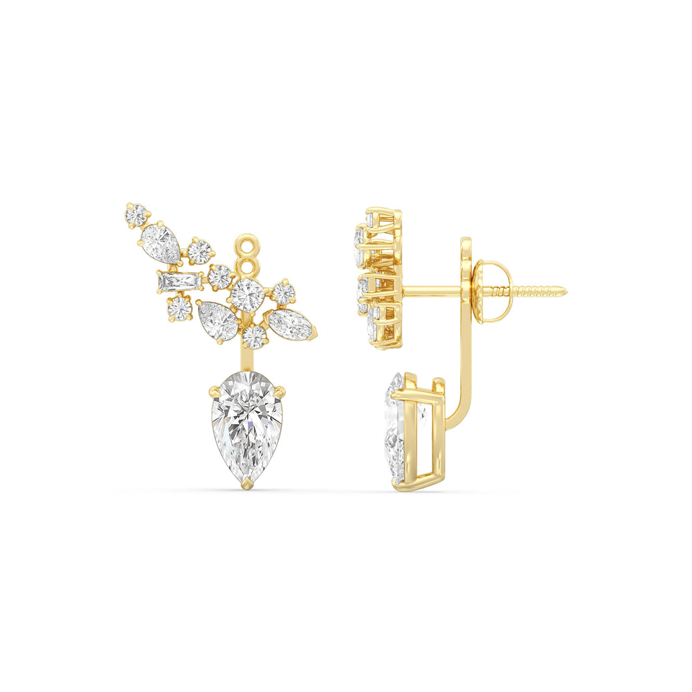 Cluster Pear Drop Earrings with 18KT Yellow Gold / Lab / 6 1/3 Cut Diamond in 14KT Yellow Gold / Lab / 6 1/3 view 5
