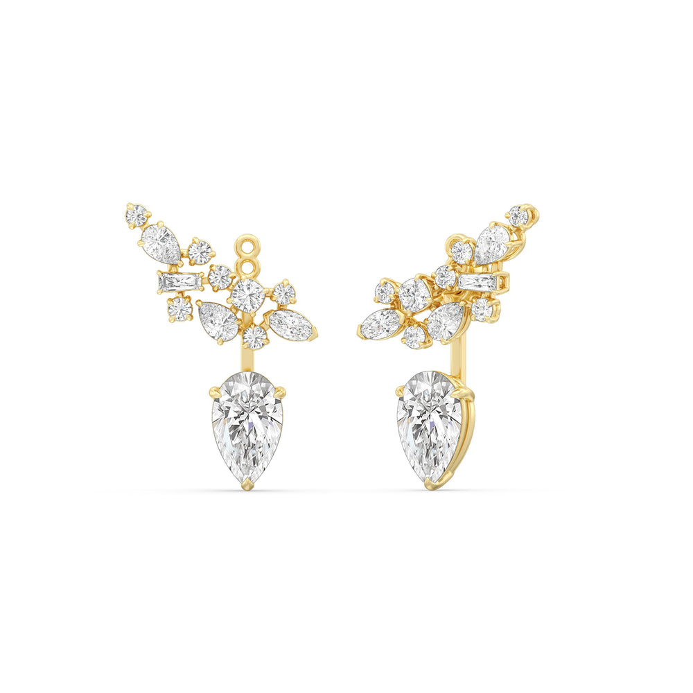 Cluster Pear Drop Earrings with 18KT Yellow Gold / Lab / 6 1/3 Cut Diamond in 14KT Yellow Gold / Lab / 6 1/3 view 2
