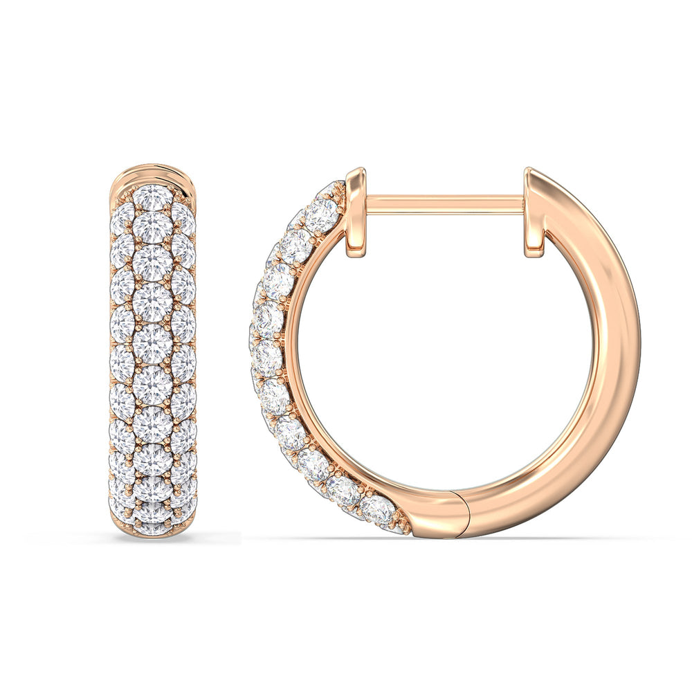 Elegance Round Dome Huggies with 18KT Rose Gold / Lab / 3/4 Cut Diamond in 14KT Rose Gold / Lab / 3/4 view 5
