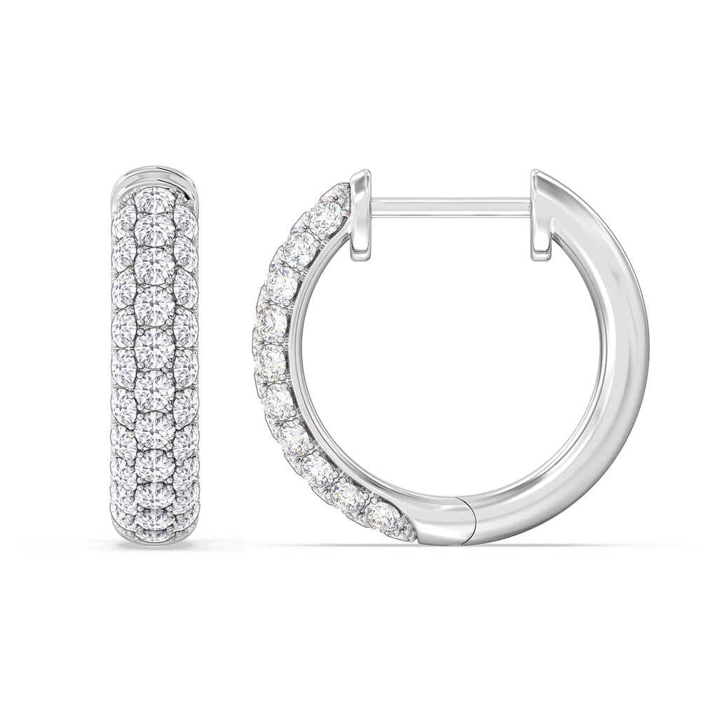 Elegance Round Dome Huggies with 18KT White Gold / Lab / 3/4 Cut Diamond in 14KT White Gold / Lab / 3/4 view 5
