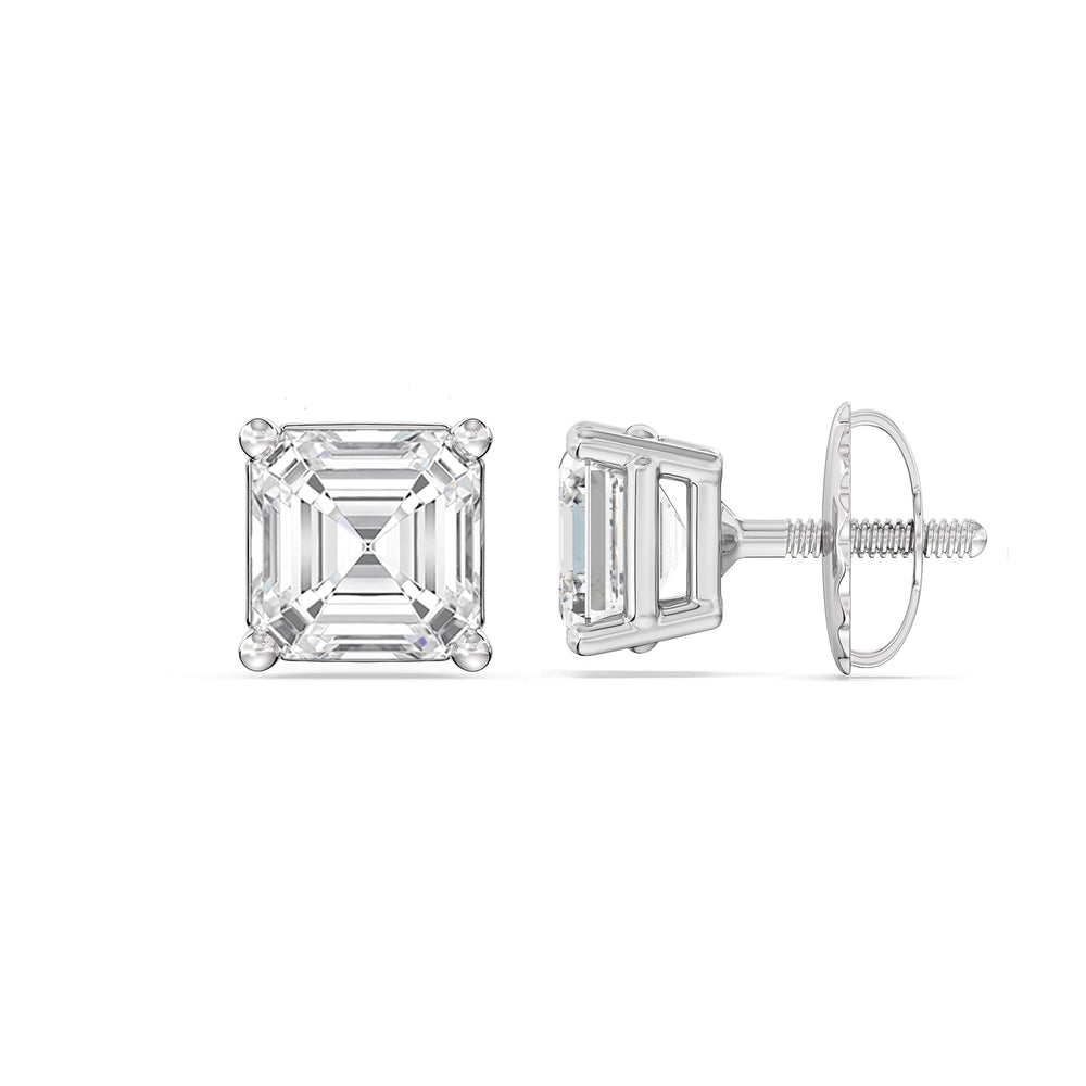 Classic Asscher Stud Earrings with 18KT White Gold / Lab / 1 Cut Diamond in 14KT White Gold / Lab / 1 view 5
