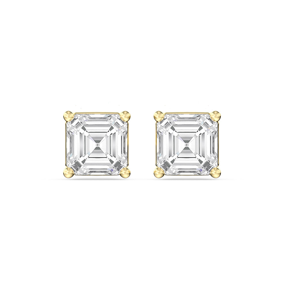 Classic Asscher Stud Earrings with 18KT Yellow Gold / Lab / 1 Cut Diamond in 14KT Yellow Gold / Lab / 1 view 4
