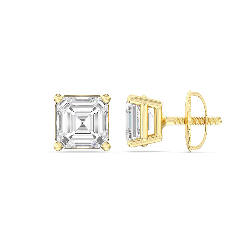 Classic Asscher Stud Earrings with 18KT Yellow Gold / Lab / 1 Cut Diamond in 14KT Yellow Gold / Lab / 1 view 5
