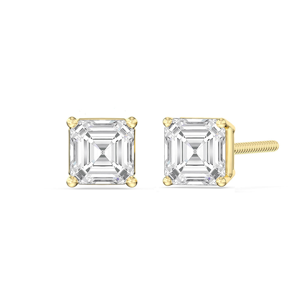 Classic Asscher Stud Earrings with 18KT Yellow Gold / Lab / 1 Cut Diamond in 14KT Yellow Gold / Lab / 1 view 1
