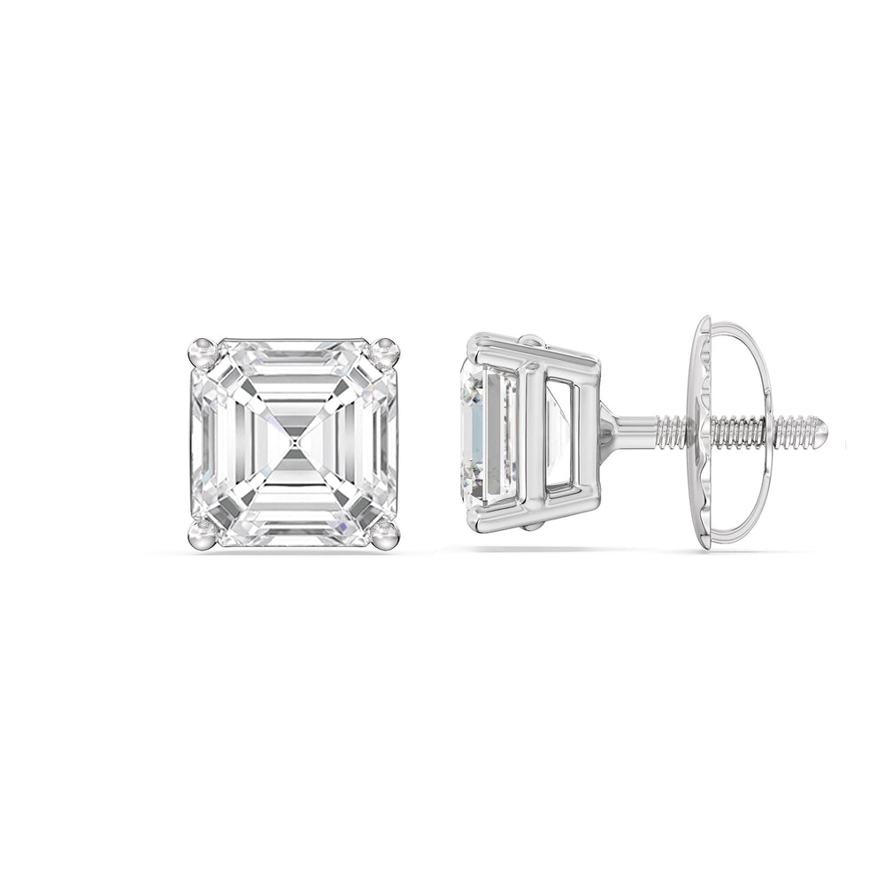 Classic Asscher Stud Earrings with 18KT White Gold / Lab / 1 1/2 Cut Diamond in 14KT White Gold / Lab / 1 1/2 view 5
