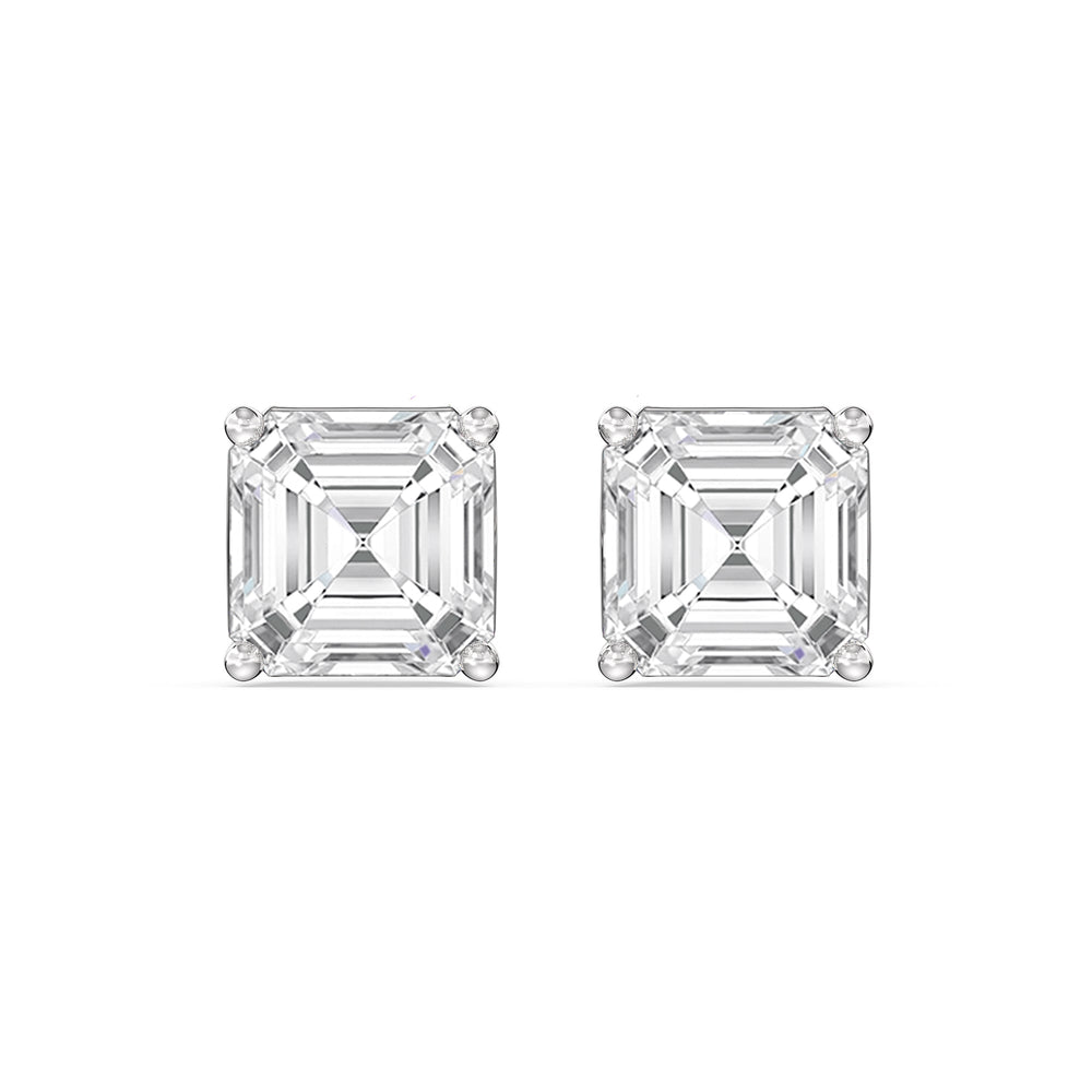 Classic Asscher Stud Earrings with 18KT White Gold / Lab / 2 Cut Diamond in 14KT White Gold / Lab / 2 view 4
