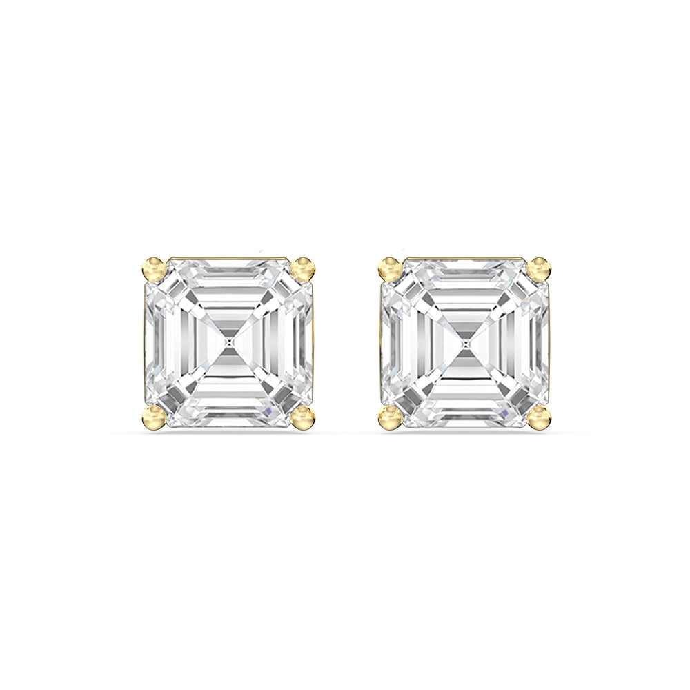 Classic Asscher Stud Earrings with 18KT Yellow Gold / Lab / 2 Cut Diamond in 14KT Yellow Gold / Lab / 2 view 4
