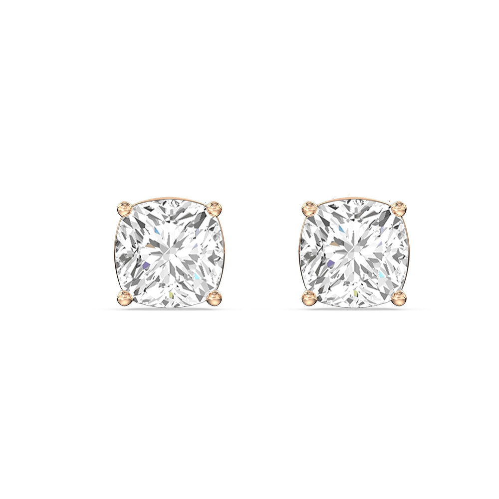 Classic Cushion Stud Earrings with 18KT Rose Gold / Lab / 1 Cut Diamond in 14KT Rose Gold / Lab / 1 view 4
