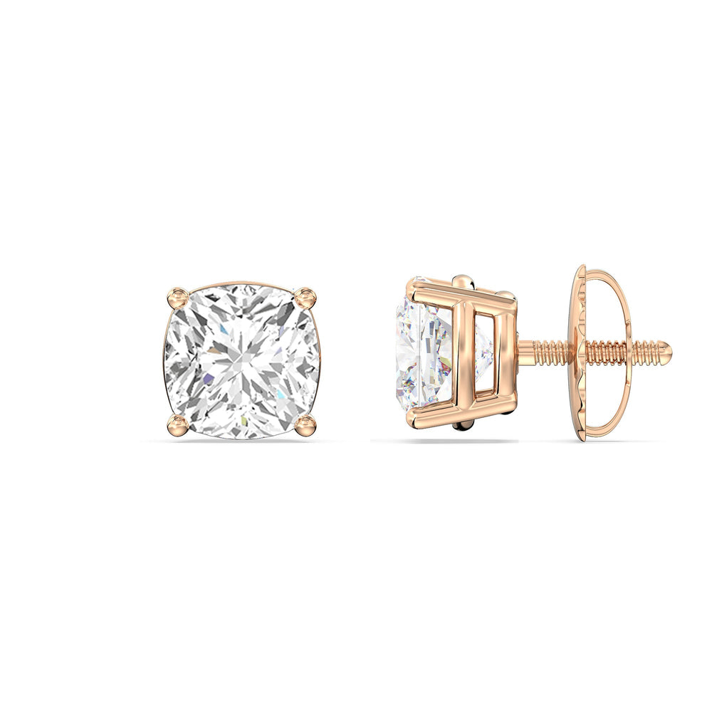Classic Cushion Stud Earrings with 18KT Rose Gold / Lab / 1 Cut Diamond in 14KT Rose Gold / Lab / 1 view 5
