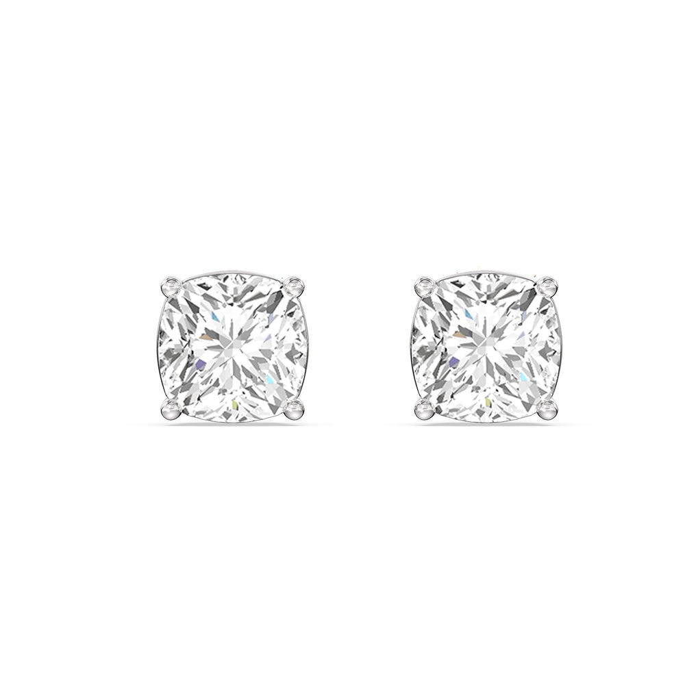 Classic Cushion Stud Earrings with 18KT White Gold / Lab / 1 Cut Diamond in 14KT White Gold / Lab / 1 view 4
