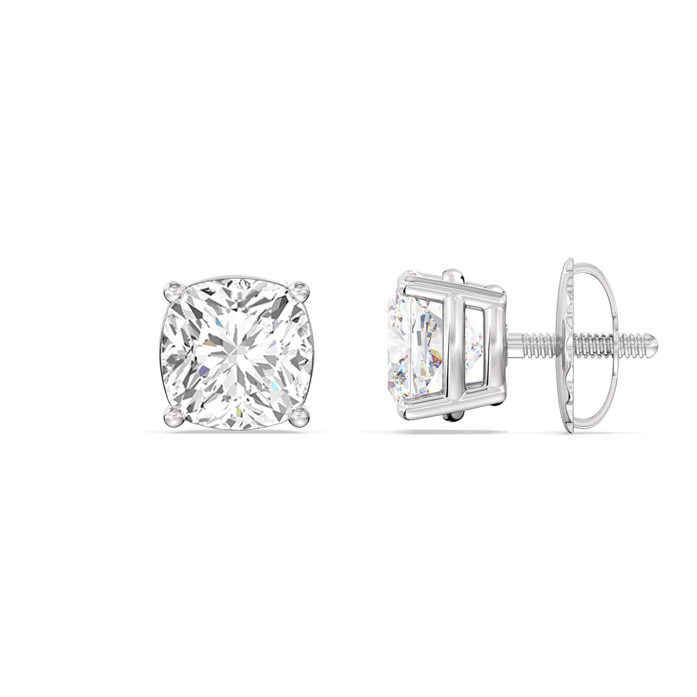 Classic Cushion Stud Earrings with 18KT White Gold / Lab / 1 Cut Diamond in 14KT White Gold / Lab / 1 view 5
