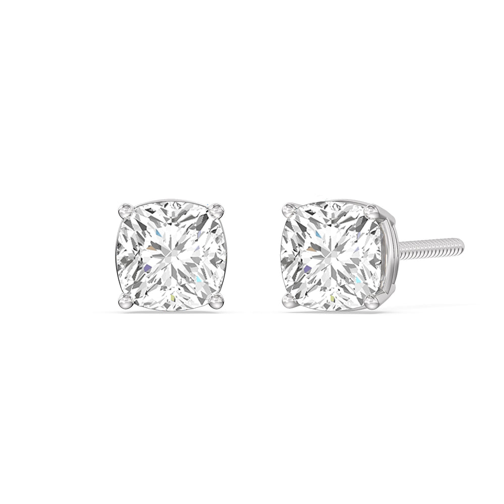 Classic Cushion Stud Earrings with 18KT White Gold / Lab / 1 Cut Diamond in 14KT White Gold / Lab / 1 view 1
