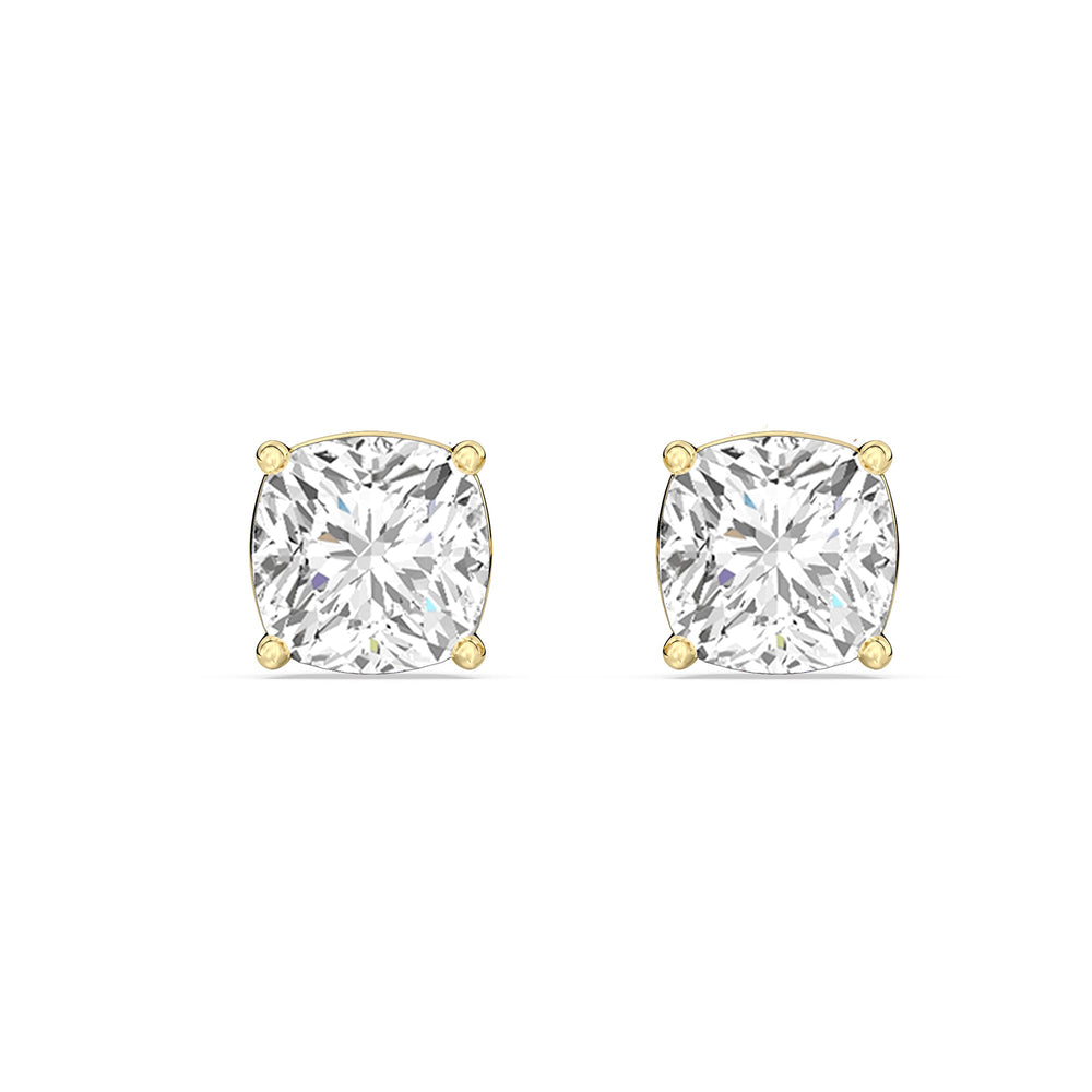 Classic Cushion Stud Earrings with 18KT Yellow Gold / Lab / 1 Cut Diamond in 14KT Yellow Gold / Lab / 1 view 4
