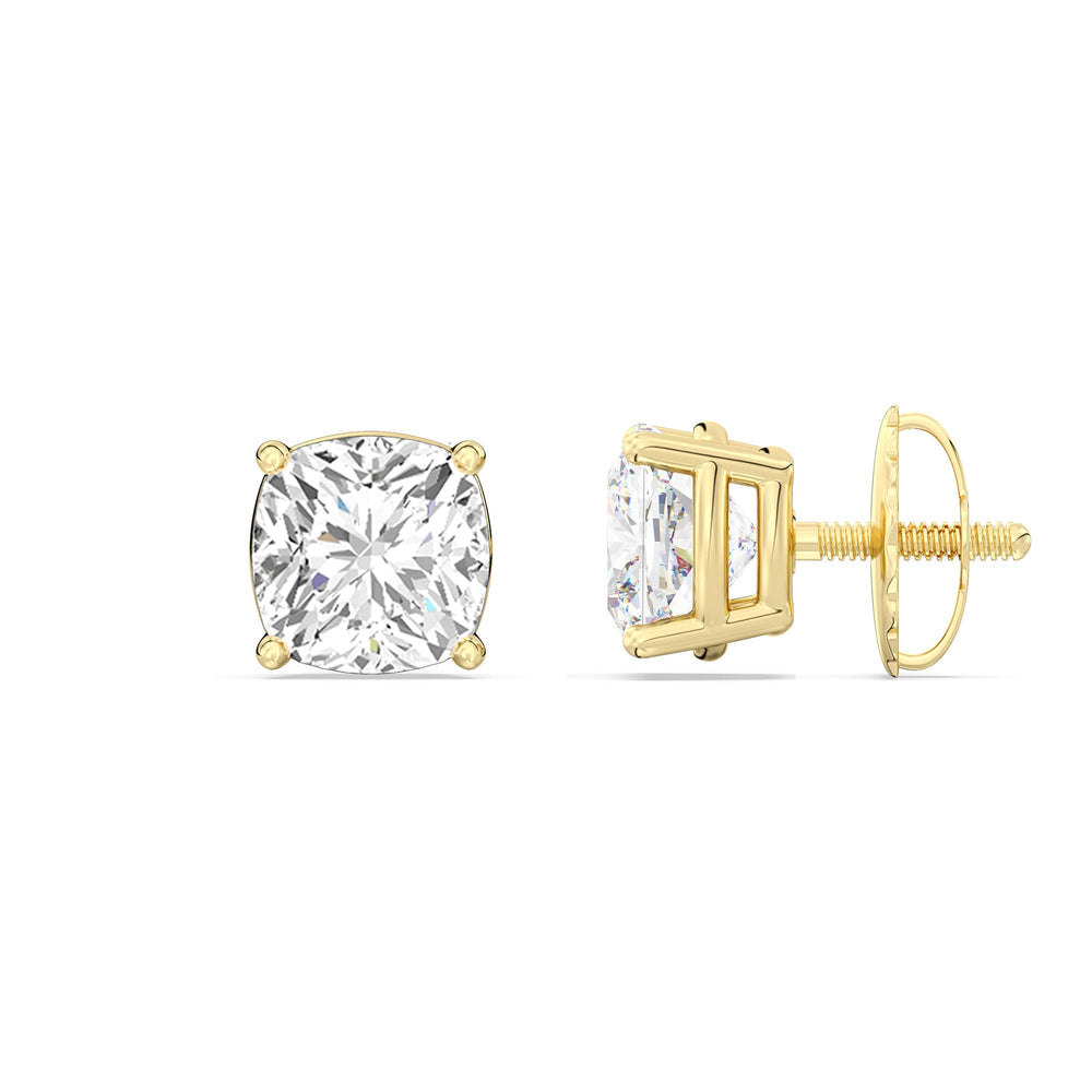 Classic Cushion Stud Earrings with 18KT Yellow Gold / Lab / 1 Cut Diamond in 14KT Yellow Gold / Lab / 1 view 5
