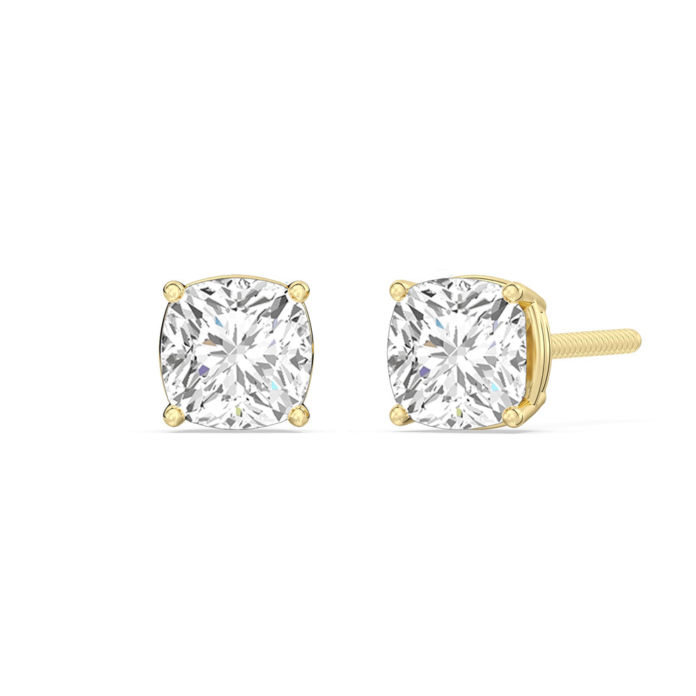 Classic Cushion Stud Earrings with 18KT Yellow Gold / Lab / 1 Cut Diamond in 14KT Yellow Gold / Lab / 1 view 1
