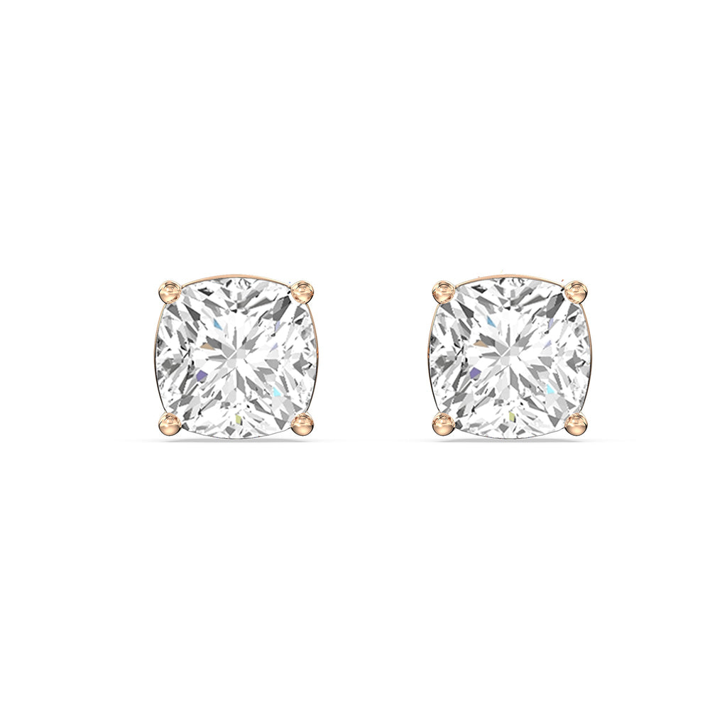 Classic Cushion Stud Earrings with 18KT Rose Gold / Lab / 1 1/2 Cut Diamond in 14KT Rose Gold / Lab / 1 1/2 view 4
