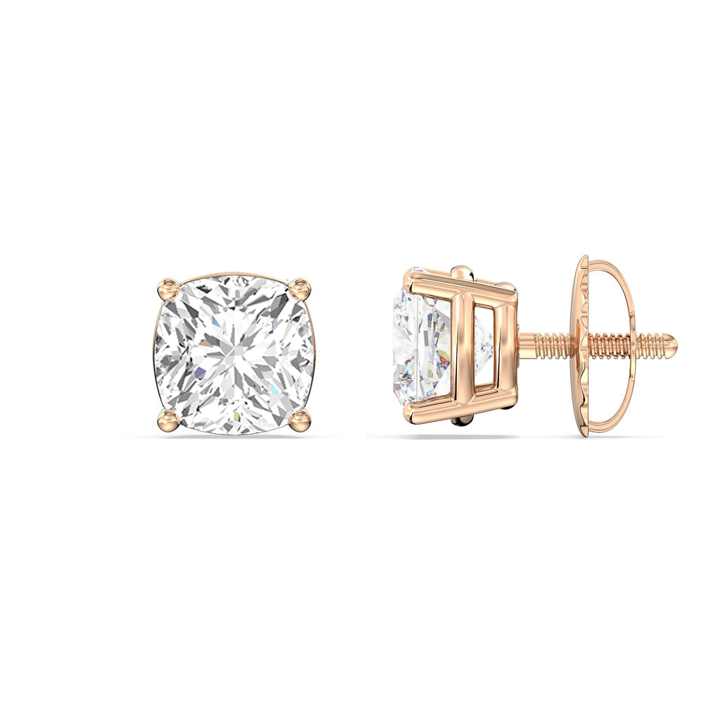 Classic Cushion Stud Earrings with 18KT Rose Gold / Lab / 1 1/2 Cut Diamond in 14KT Rose Gold / Lab / 1 1/2 view 5
