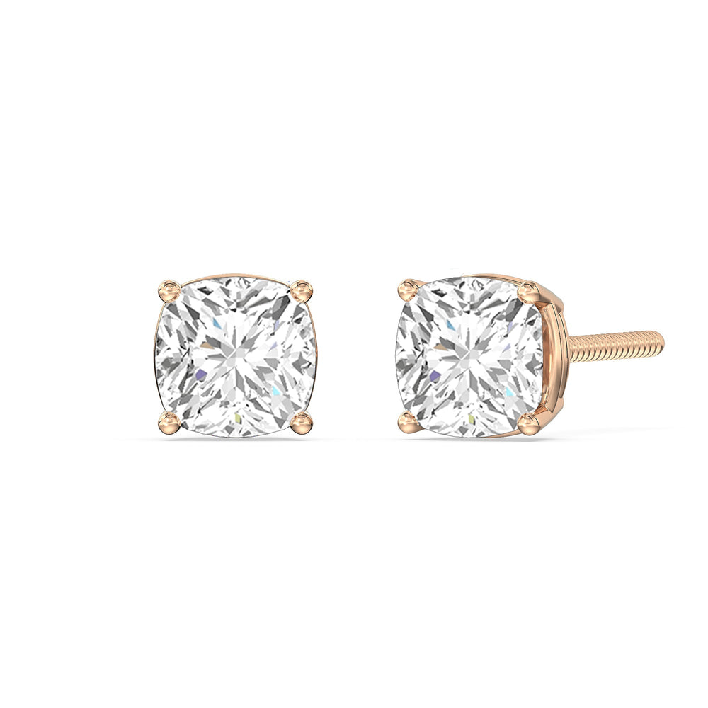 Classic Cushion Stud Earrings with 18KT Rose Gold / Lab / 1 1/2 Cut Diamond in 14KT Rose Gold / Lab / 1 1/2 view 1
