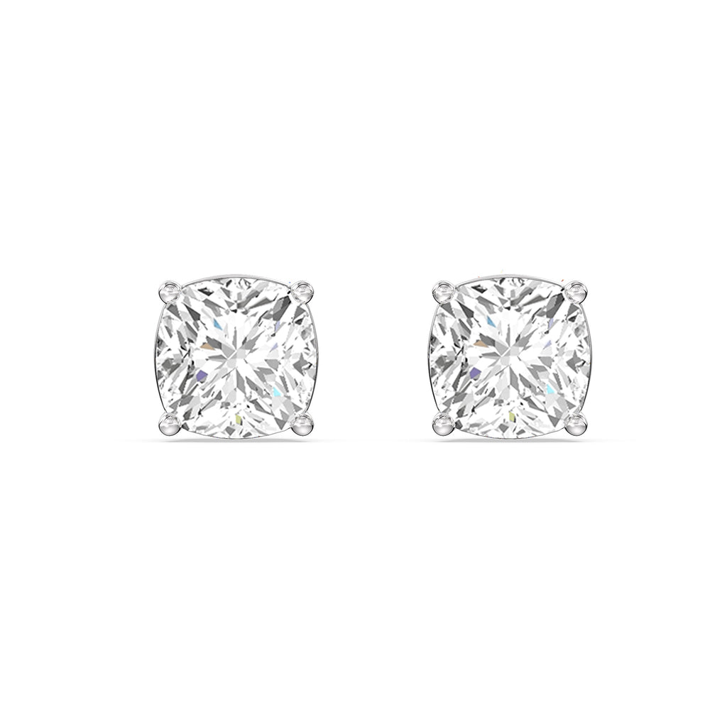 Classic Cushion Stud Earrings with 18KT White Gold / Lab / 1 1/2 Cut Diamond in 14KT White Gold / Lab / 1 1/2 view 4
