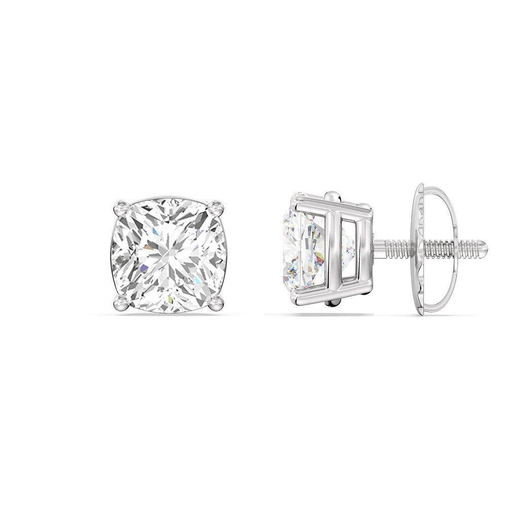 Classic Cushion Stud Earrings with 18KT White Gold / Lab / 1 1/2 Cut Diamond in 14KT White Gold / Lab / 1 1/2 view 5
