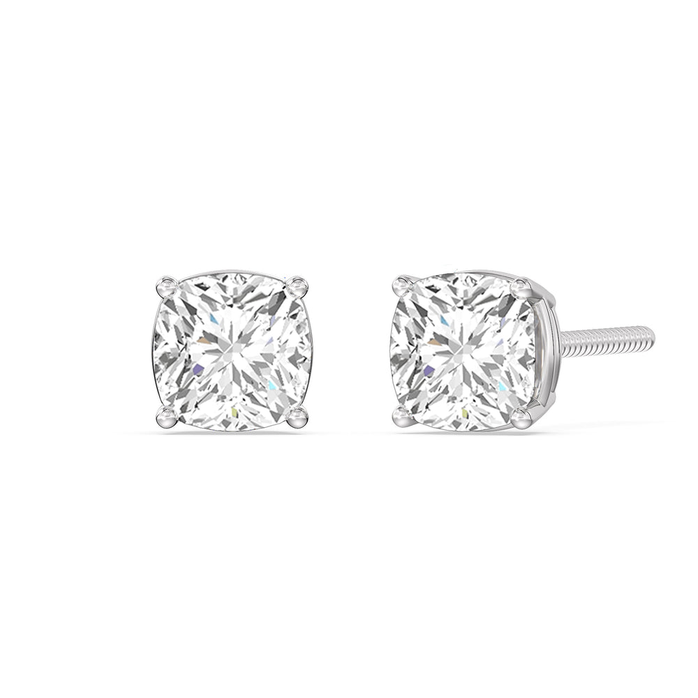Classic Cushion Stud Earrings with 18KT White Gold / Lab / 1 1/2 Cut Diamond in 14KT White Gold / Lab / 1 1/2 view 1
