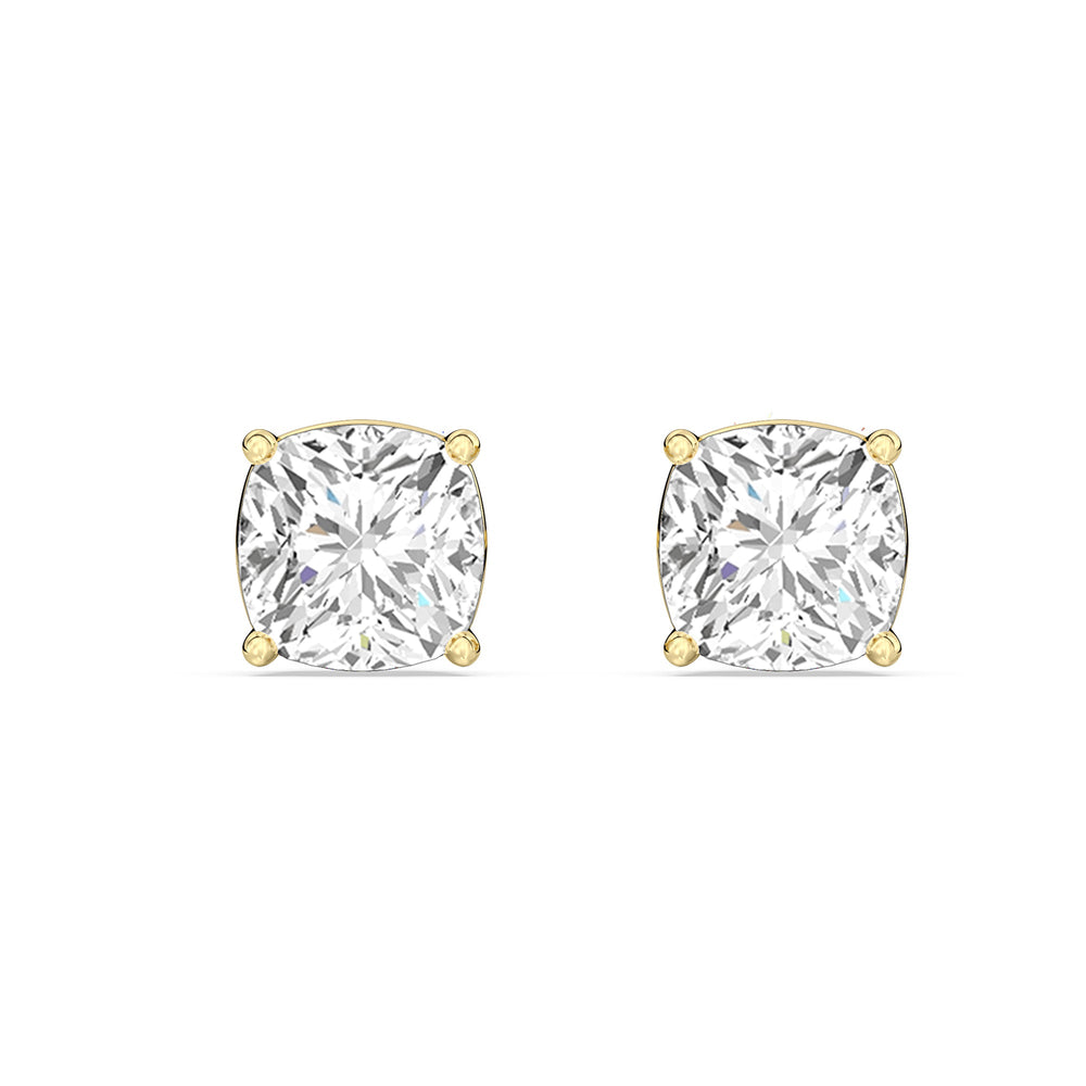 Classic Cushion Stud Earrings with 18KT Yellow Gold / Lab / 1 1/2 Cut Diamond in 14KT Yellow Gold / Lab / 1 1/2 view 4
