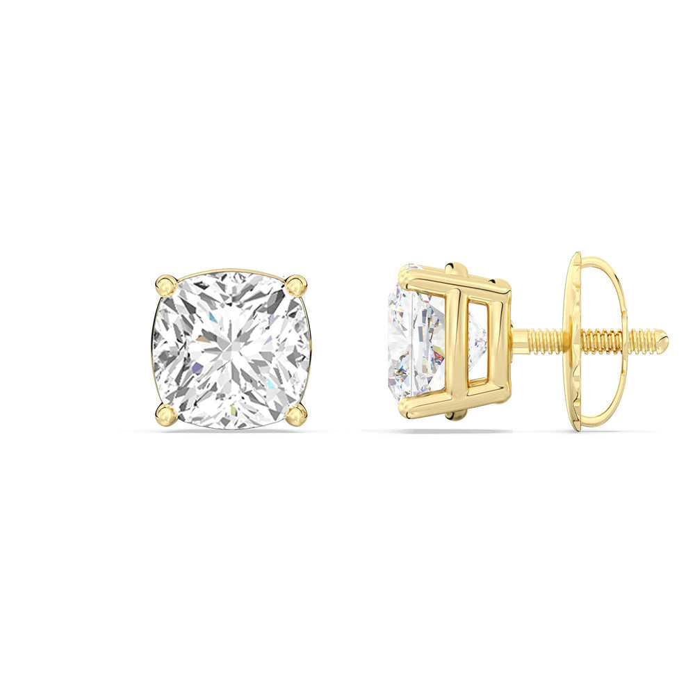 Classic Cushion Stud Earrings with 18KT Yellow Gold / Lab / 1 1/2 Cut Diamond in 14KT Yellow Gold / Lab / 1 1/2 view 5
