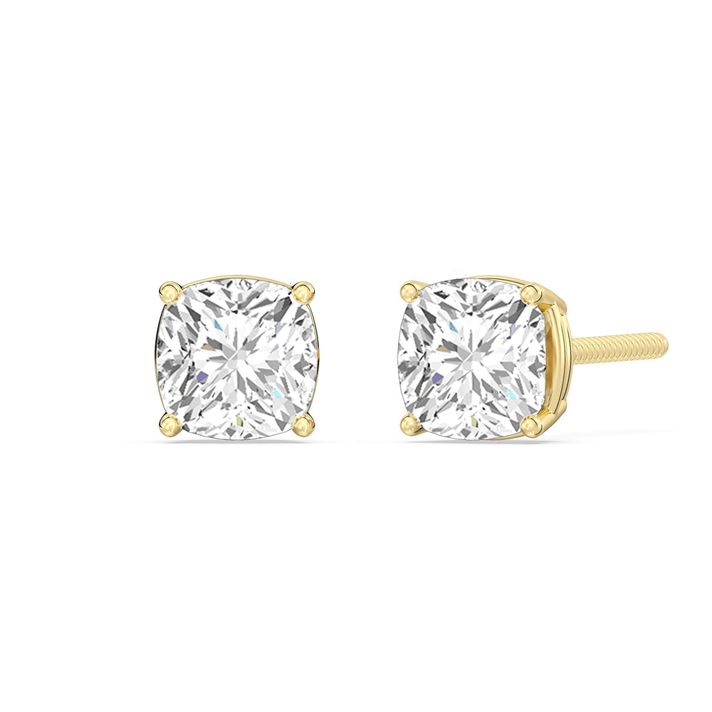 Classic Cushion Stud Earrings with 18KT Yellow Gold / Lab / 1 1/2 Cut Diamond in 14KT Yellow Gold / Lab / 1 1/2 view 1
