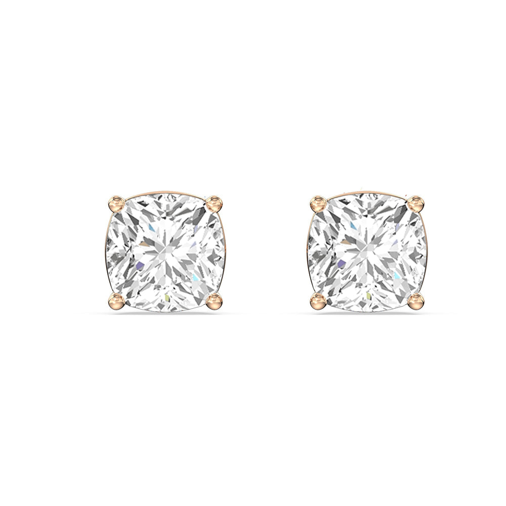 Classic Cushion Stud Earrings with 18KT Rose Gold / Lab / 2 Cut Diamond in 14KT Rose Gold / Lab / 2 view 4
