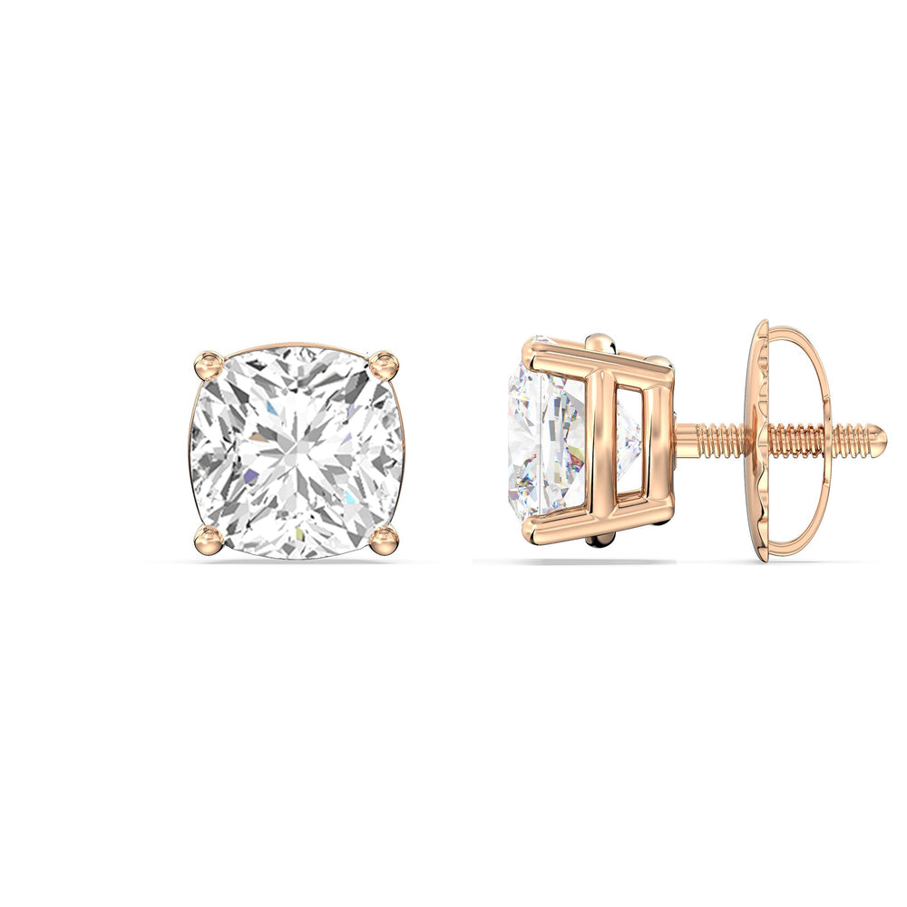Classic Cushion Stud Earrings with 18KT Rose Gold / Lab / 2 Cut Diamond in 14KT Rose Gold / Lab / 2 view 5
