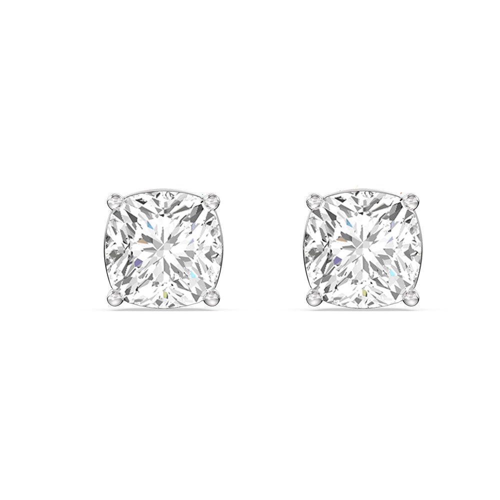 Classic Cushion Stud Earrings with 18KT White Gold / Lab / 2 Cut Diamond in 14KT White Gold / Lab / 2 view 4
