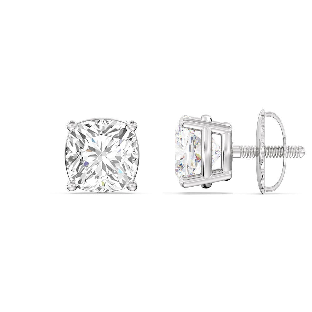 Classic Cushion Stud Earrings with 18KT White Gold / Lab / 2 Cut Diamond in 14KT White Gold / Lab / 2 view 5
